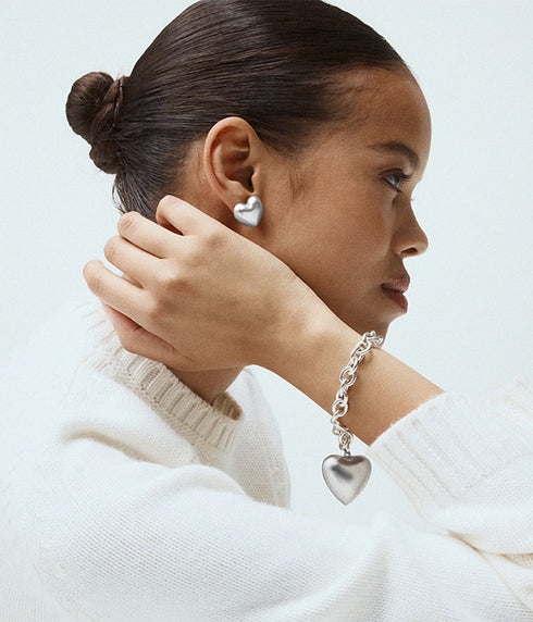 The Puffy Heart Silver Stud Earrings